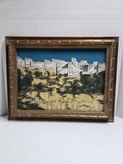 Vintage Framed Painting Pueblo Home Town Southwestern Desert