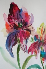 Original Watercolor Painting Rainbow Lillies Signed by Artist