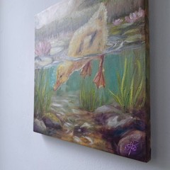 Diving Duckling Original Oil Painting Duck Pond Wildlife Animal Nature Art Gift