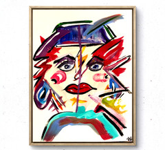 Futuristic abstract face contemporary art painting 14X11 Gallery Paper acrylic