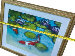 Original Oil Painting Koi Fishes Pond Water Impressionism Handpaint Framed 32X41