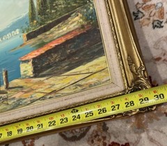 Vintage Mid 20th Century Italian Harbor Scene Gold Framed Oil on Canvas Signed