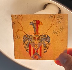 Antique 1800s handpainted Heraldic Family Crest Coat of Arm painting shield 1146