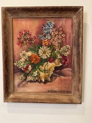 Vintage 1950 Signed Oil Painting by M. Senger – Framed Still Life Flowers 20×24