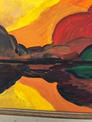 Autumn’s Reflection on Water Landscape Oil Painting-16 x 20″-1960s-I.L. Winarsky