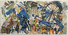 City scene Düsseldorf 60 x 120 cm original sig. Acrylic Picture Expressive Art Milling