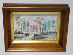 T3 Vintage Miniature Original Winter Painting by Florence Addison ? Framed Art