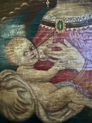 1900’s Cusco School Peru Oil Painting Madonna With Child Approx. 18×13 Inches