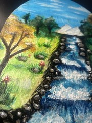 Hand-Painted Oval Landscape. “River Scene autumn days”