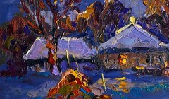 Oil Painting Frosty Winter Evening O. Ivanyuk Unframed Original nAAA3816