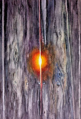 Old Wooden Boards with Sunlight Beam Watercolor Painting