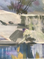 Oil Painting Waterfall Unknown Artist Unframe Original Home Decor Art nAAA2275
