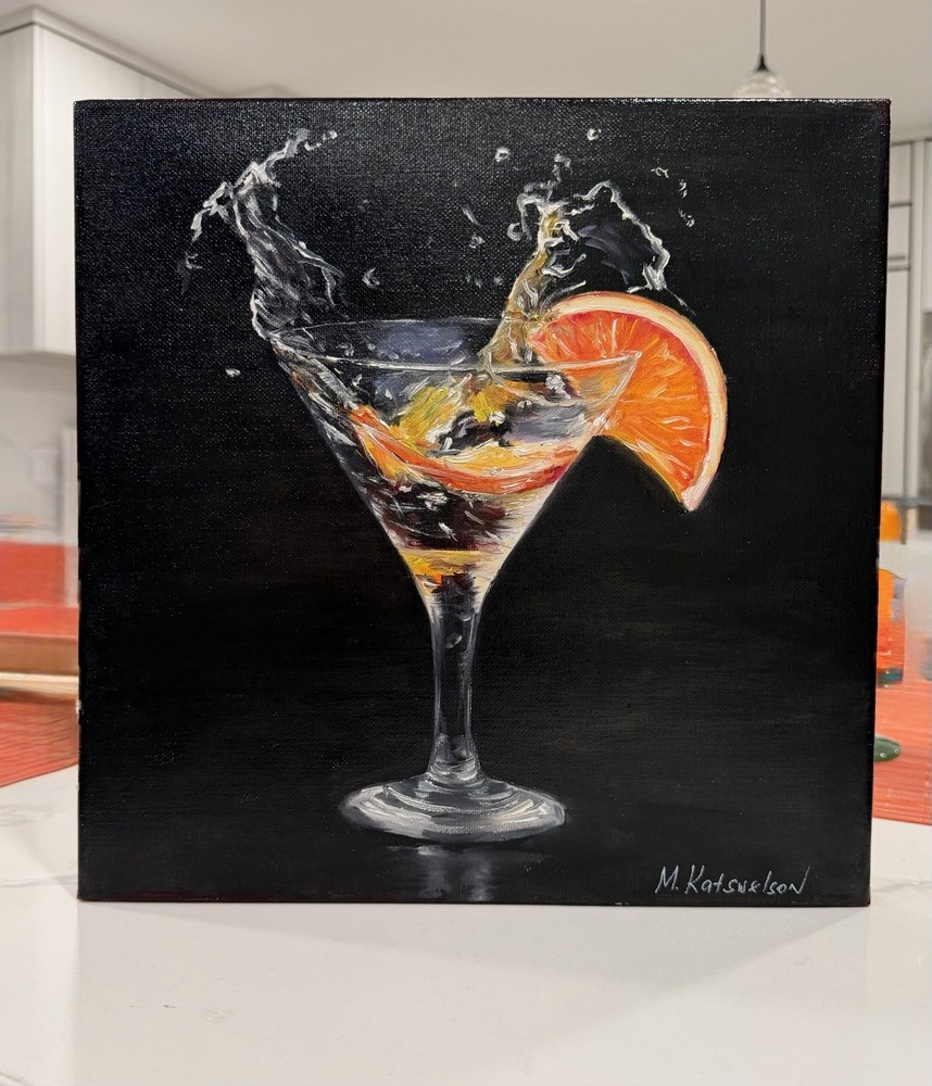 Original Oil Painting Still Life Orange Martini Realism Kitchen/Bar Art