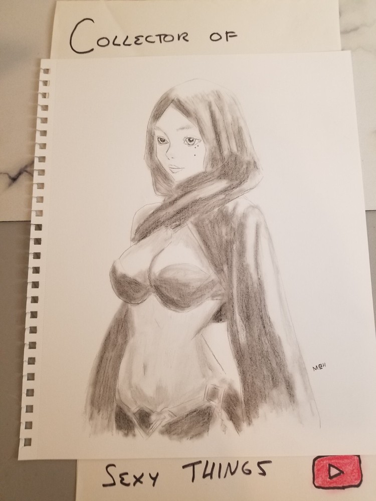 Original Charcoal Art by MOE. Sexy woman wearing hijab. 11″ x 14″ – Not a print