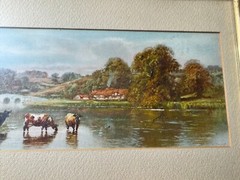 Frederick William Hayes (1848 – 1918) „Cattle By River“ Mixed Media Painting