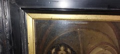 Antique Signed Painting. Genre scene. Oil painting on wood panel. XIX