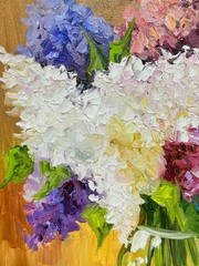 Original Oil Painting Lilac Flowers Spring Still Life Art Signed 15×15 in FRAMED