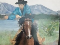 Original Tile Art Western Cowboy Gunslinger Horse Colorado Mountains 12″ × 16″