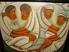 African Acrylic Painting On Canvas Signed Merla Men Women Staring Modernist