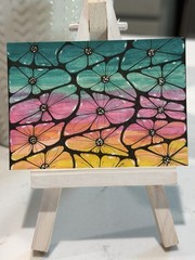 ACEO Original Abstract Floral Whimsical Garden “Sunset Petals” shaped.by.sykes
