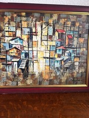 Avigdor Oil Painting Of An City Scape Multi Colored Signed Bottom Right And Back