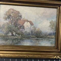 Max Ludby Water Colour A Mill Near Newbury , Gold Frame 14×11 Fine Art