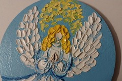 Praying Angel Art Mini Round Canvas 4×4 inch Impasto oil painting Original Art