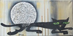 Cat Gold Silver Texture Art 60×30 Canvas Abstract Unique Textured Picture