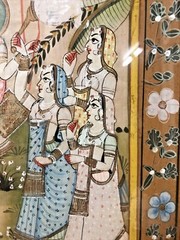 Antique/ Vintage Indian Hand Painted on Silk, Wood Framed, with Covered Glass