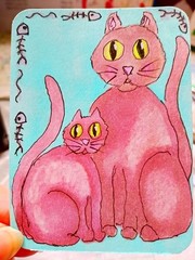 ACEO ATC 2 Cats in the yard original painting new 3.5″ x 2.5″ myfancy