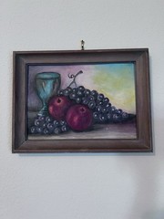 VTG Oil Framed fruit and a goblet by Bess, 1977. Professionally Framed 10 X 14.