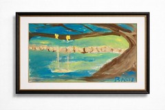 Tree Swing Landscape Acrylic Painting 9×12 Original Whimsical Nature Art.