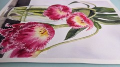 Pink Tulips Floral Watercolor Painting Flowers in Vase Romantic Botanical Art
