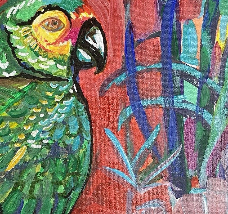 8”x10” Parrot Pet, Signed By Artist, Acrylic On Canvas, OOAK, COA