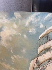 Large Vintage Oil Painting Sailing Ship in Rough Seas Signed Nautical