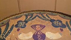 Antique Primitive Folk Art Painting on Board Round Tray Pa. Dutch Bavarian Style