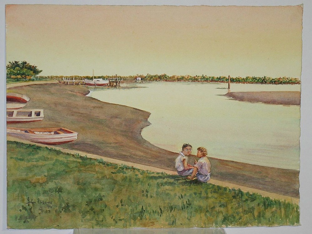 John Flexmore Original Watercolour Painting „Boats on River Flats“. Unframed
