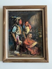 Vintage Native American Oil Painting “Indian Tent Fest” Holy Week by Bill Rakocy