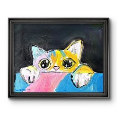 Aleph Original Art Cat 14×11 Abstract Expressionist Decor Painting Canvas