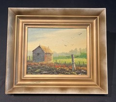 Painting by Kummer Rural Barn Oil on Canvas wood frame