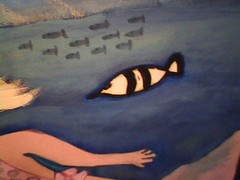 Beautiful Old Florida Inspired Painting Girl Underwater Manatee Sea Life Surreal