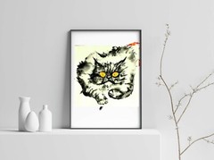 Black cat art,Original watercolor painting signed,Black Persian kitten,pet love