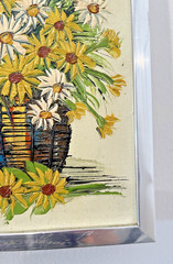 VTG Mid Century Floral Oil Painting Daisies Vase Flower Power Signed Framed CUTE
