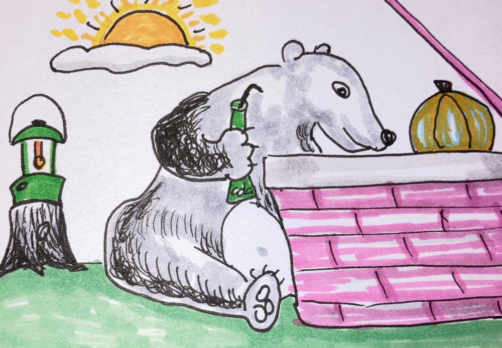 Original Bear Marker art card ACEO dorisann1022 Animal Stump Picnic Cola Thief