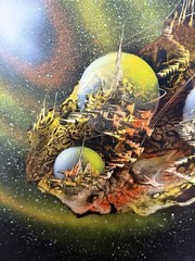 1995 Vintage Original Space Sci-Fi Spray Paint Art Framed and Signed – read desc