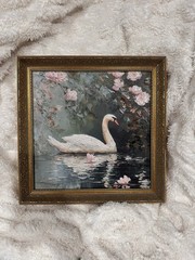 15×15 “Swan Lake” Art Painting Hand Embellish Beautiful Ornate Gold Brass Tone