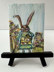 ACEO Original Fall Primitive Bunny 2.5 x 3.5 Itty Bitty Art