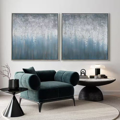 Blue Rain Textured Metallic Hand Painted by Martin Edwards Framed Abstract Dipty