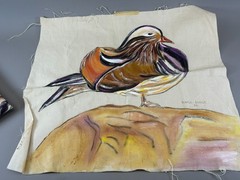 Wood & Mandarin Duck Hand Painted on Canvas Fabric Handmade Acrylic Artwork