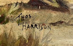 THOMAS (THOS) HARRISON AUSTRALIAN OIL „TREES TOWARDS THE BAY“ C 1950